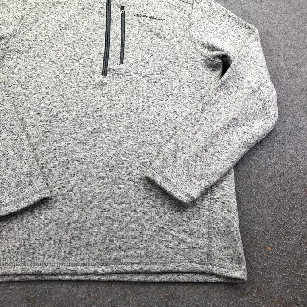 Eddie Bauer Sweater Mens Medium Gray Fleece 1/4 Zip Mock Neck Pullover Pockets